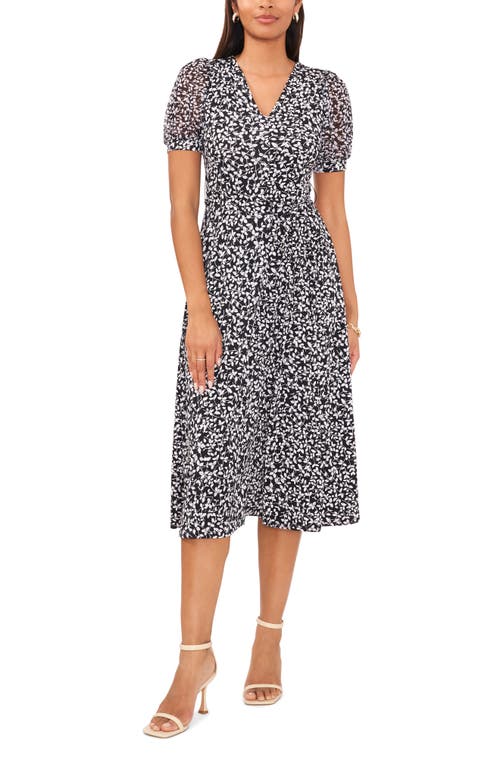 Chaus Floral Puff Sleeve Dress Black/White at Nordstrom,