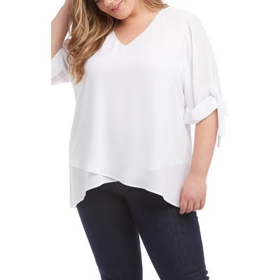 Plus Size Karen Kane Bow Sleeve Top, White