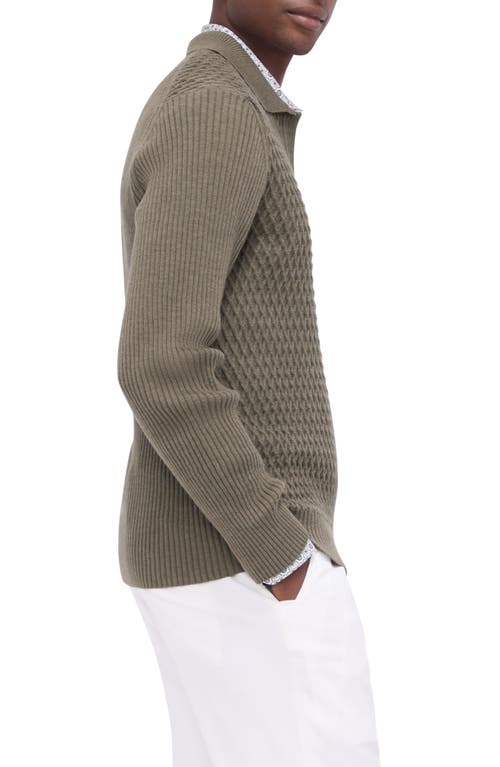 Shop Bugatchi Merino Wool Johnny Collar Sweater In Khaki