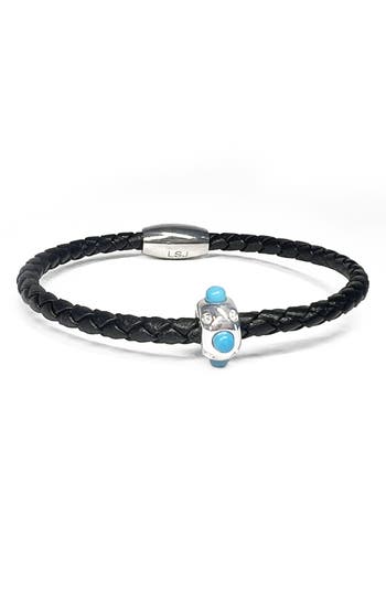 Shop Liza Schwartz Turquoise Braided Leather Bracelet In Silver/black