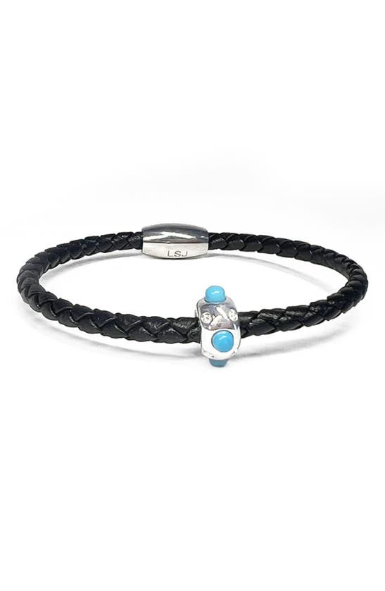 Shop Liza Schwartz Turquoise Braided Leather Bracelet In Silver/ Black