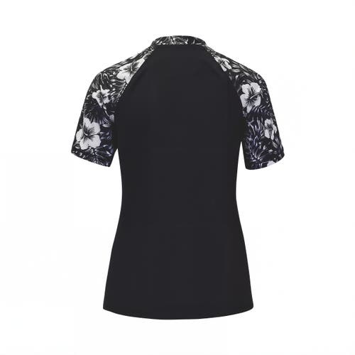Uv Skinz Short Sleeve V-neck Sun & Swim Shirt In Black Paradise
