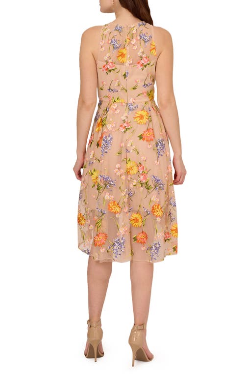 Shop Adrianna Papell Floral Embroidered High-low Midi Dress In Yellow/orange Multi