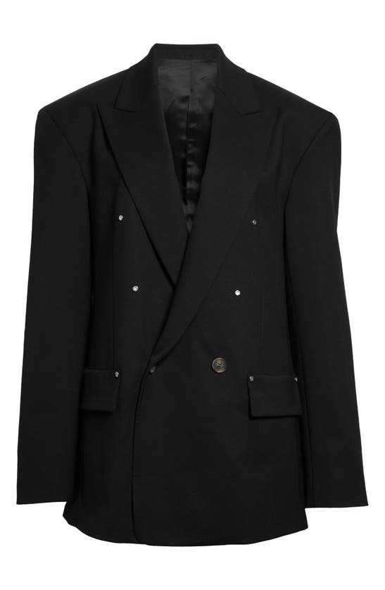 Shop Dion Lee Oversize Double Breasted Stretch Wool Blazer In Black