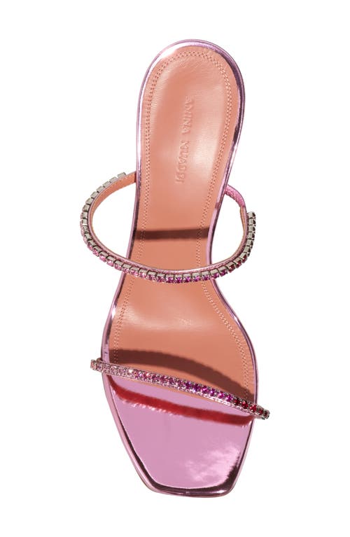 Shop Amina Muaddi Gilda Crystal Strap Metallic Slide Sandal In Mirror Rose Pink Crystals