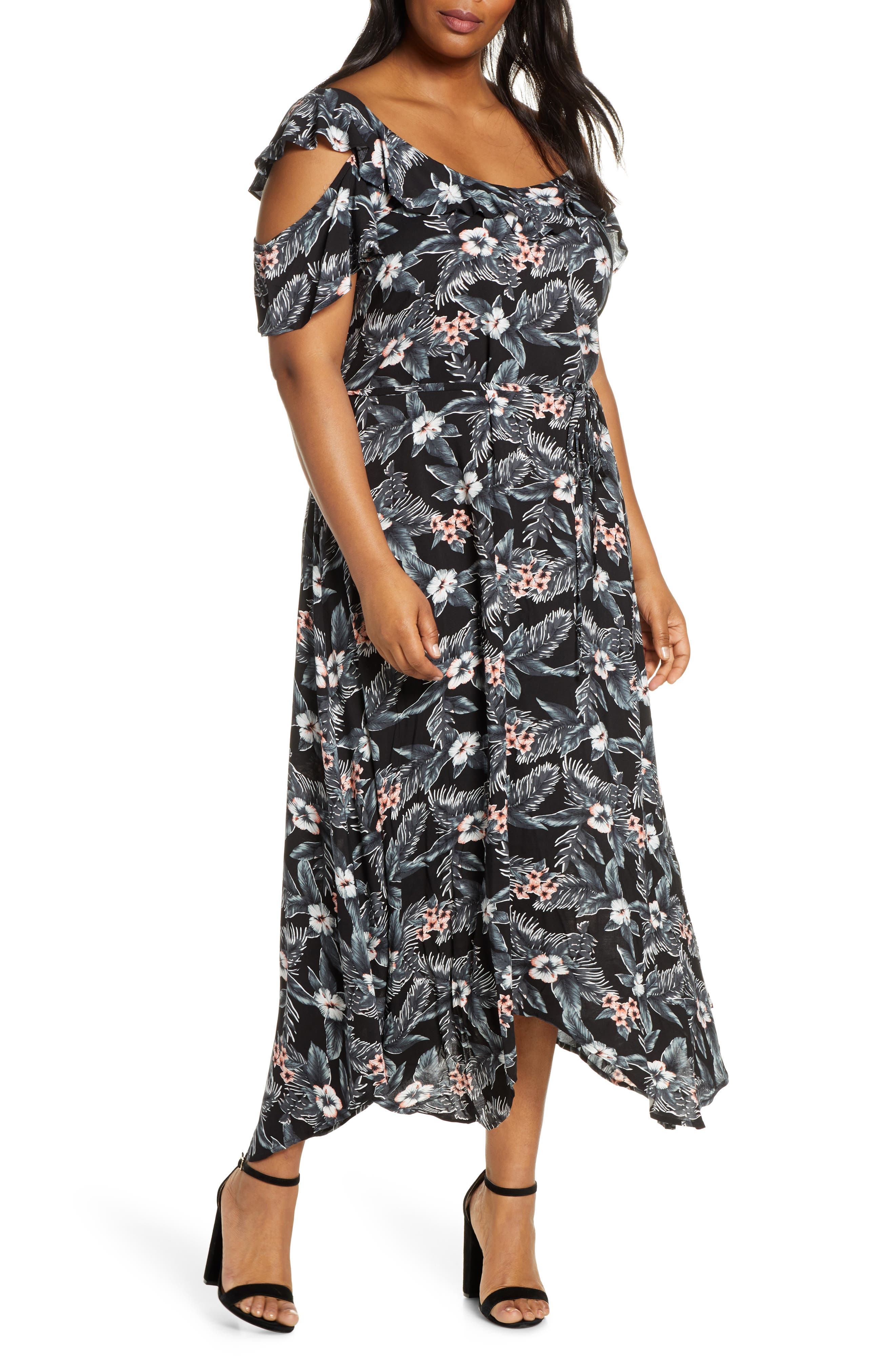 cold shoulder plus size maxi dress