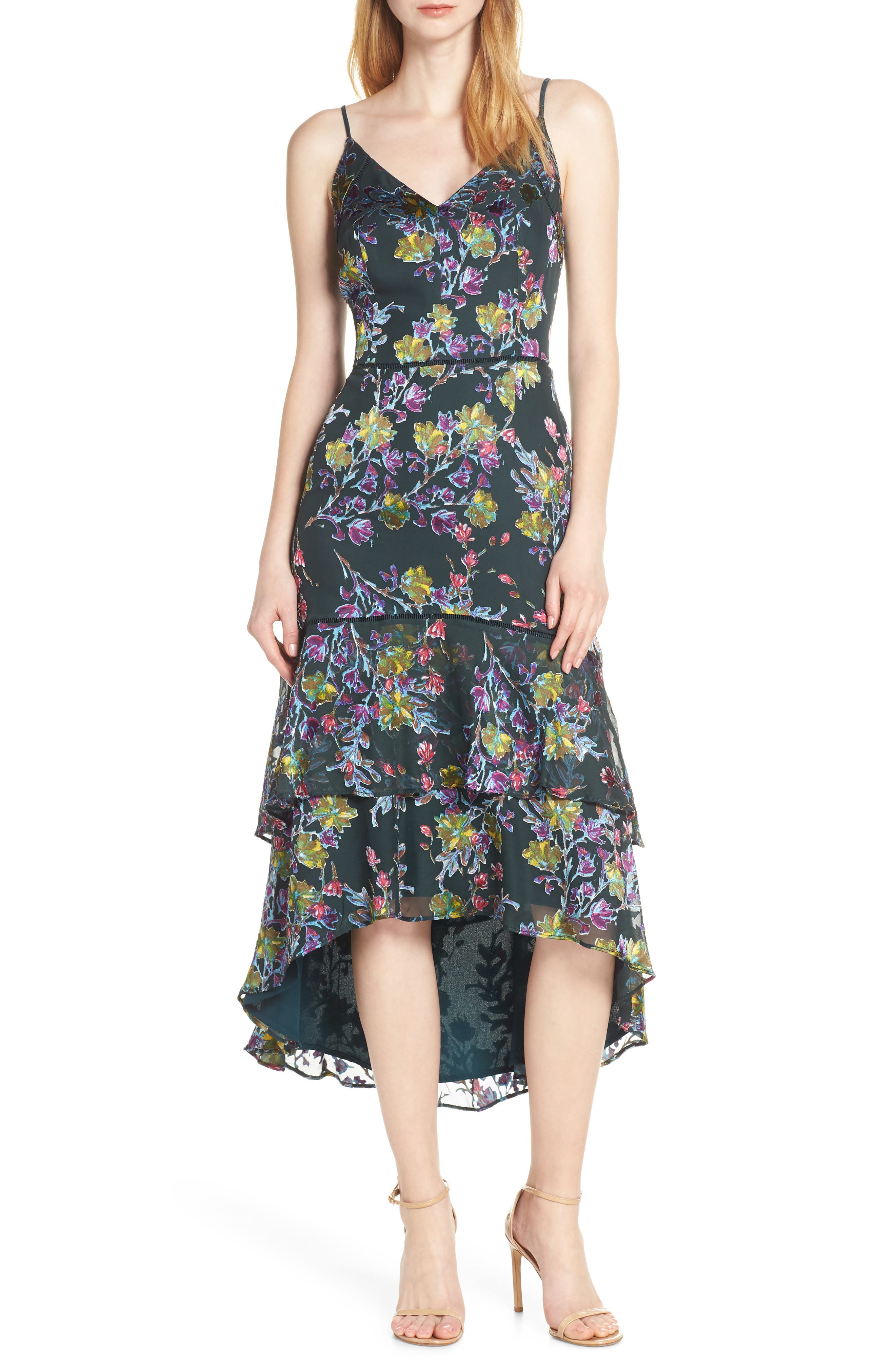 Harlyn Floral Tiered High/low Dress, Green