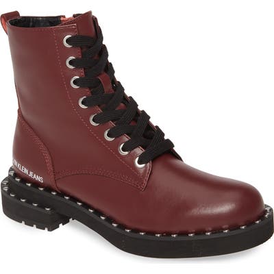Calvin Klein Jeans Nannie Stud Welt Combat Boot, Burgundy