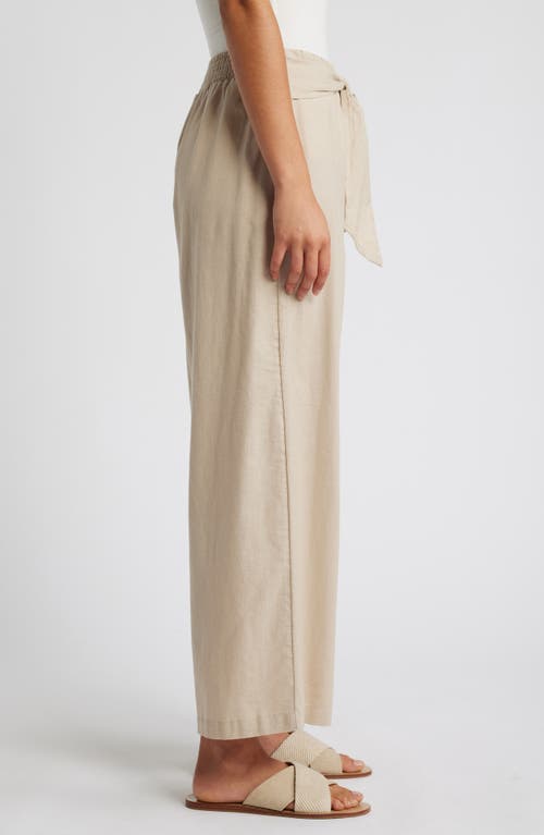 Shop Beachlunchlounge Florencia Tie Waist Wide Leg Cotton & Linen Pants In Airdry Clay