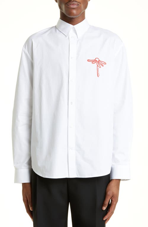Simone Rocha Classic Fit Embroidered Button-Up Shirt in White /Red