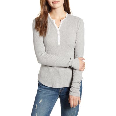 Lucky Brand Lace Trim Thermal Henley Top, Grey