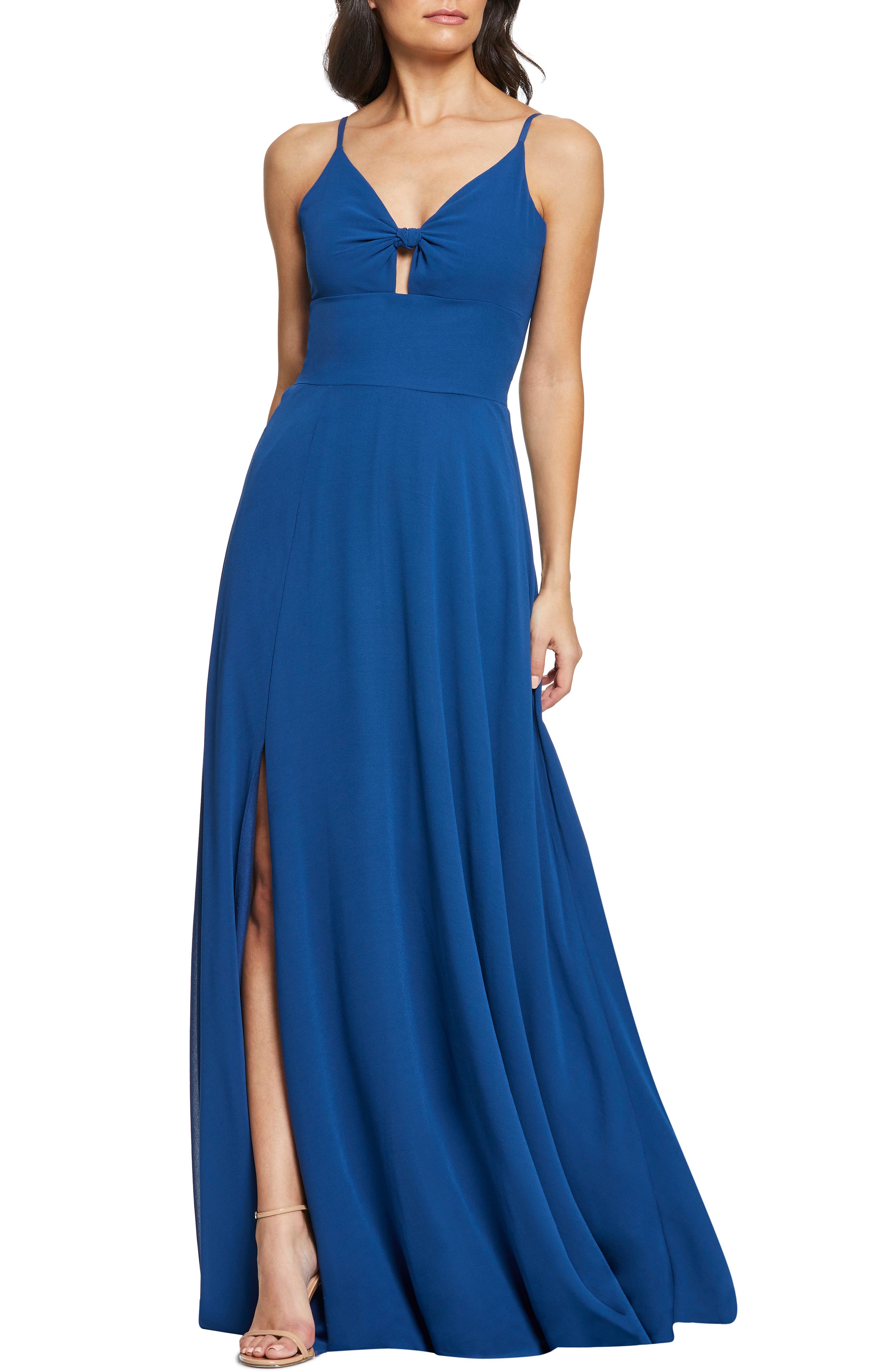 Dress The Population Cambria Tie Bodice Evening Dress, Blue