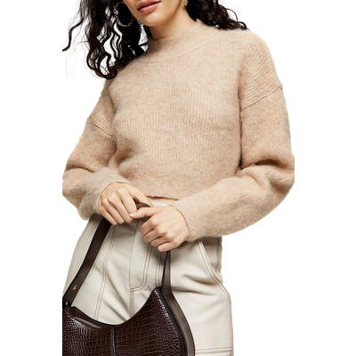 Topshop Super Crop Brushed Sweater, Beige