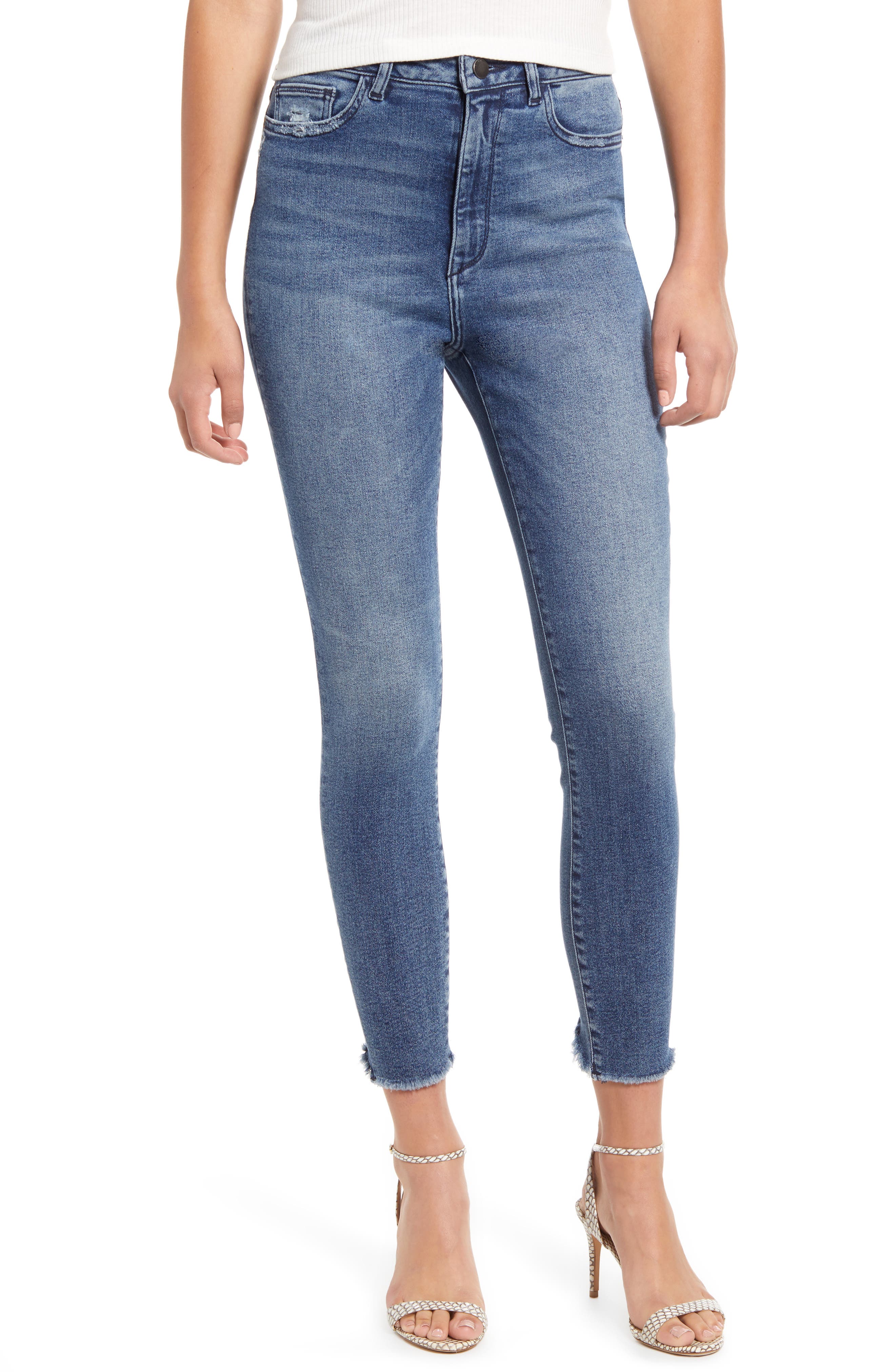Waist Raw Hem Ankle Skinny Jeans 