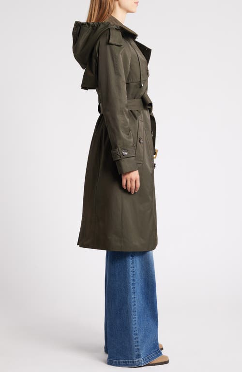 London Fog Water Resistant Belted Trench Coat In Olive