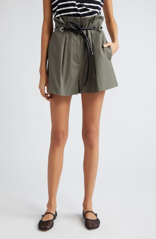Origami Belted Stretch Cotton Shorts in Army