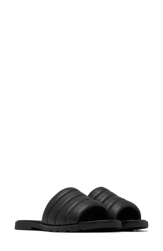 Shop Sorel Ella Iii Quilted Puff Slide Sandal In Black/ Black