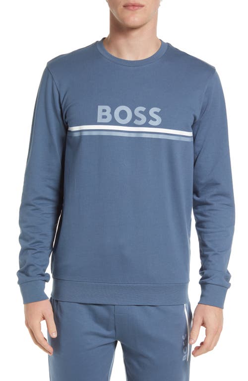 HUGO Essential Logo Cotton Sweatshirt in Bering Sea Blue