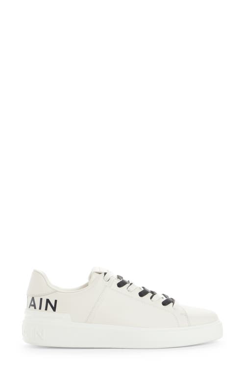 Shop Balmain B Court Logo Print Calfskin Low Top Sneaker In White/black