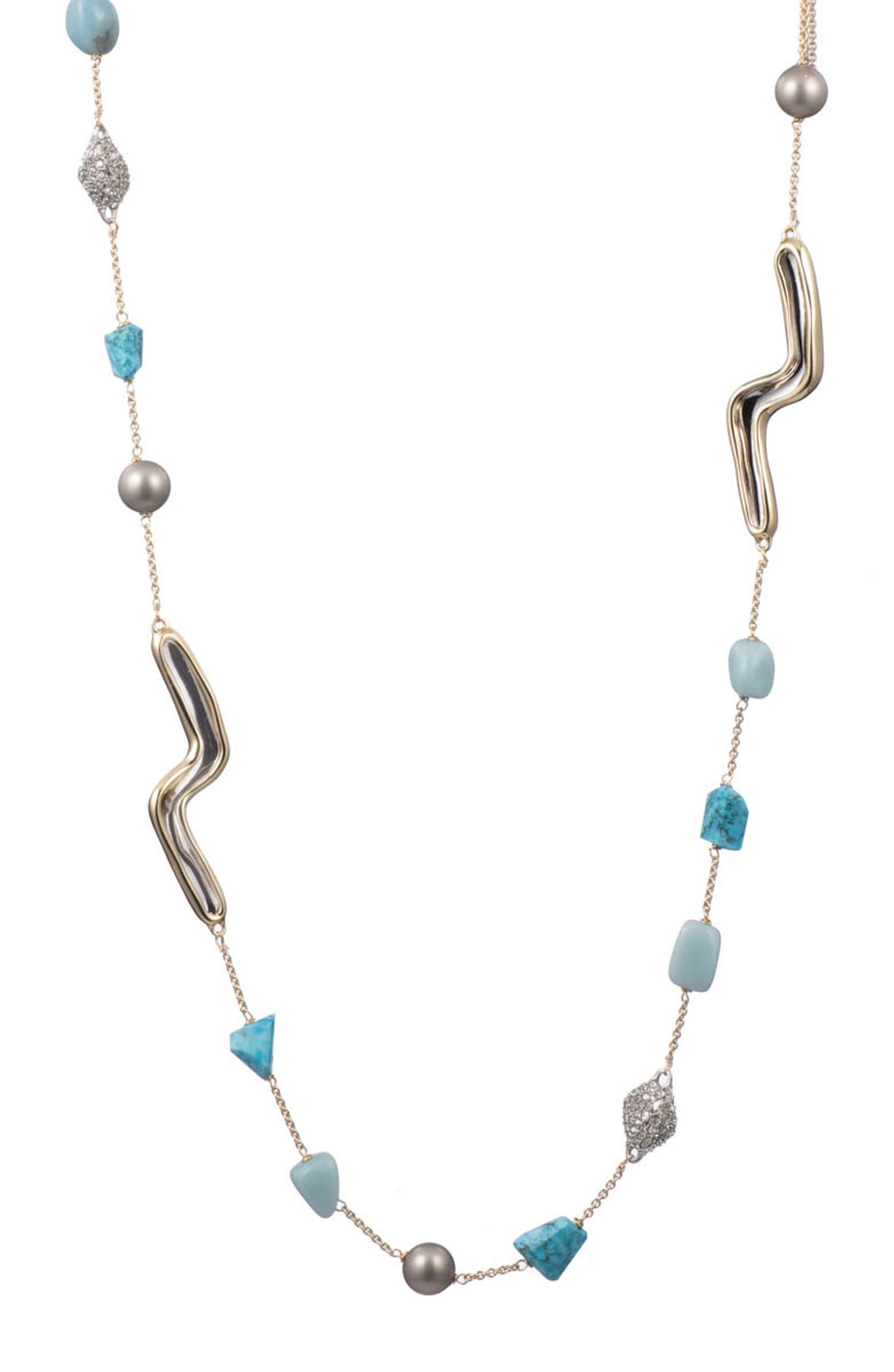 Alexis Bittar Sculptural Bead & Stone Station Necklace In Mixed Metal