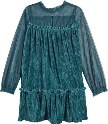 BCBG Kids Long Sleeve Pliss Velour Dress Nordstrom