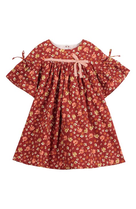 Pippa & Julie Girls' Floral Print Dress with Ruffle Sleeves - Baby