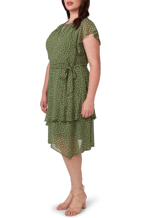 Shop Estelle Night Pebble Ruffle Tie Waist Dress In Sage/milk