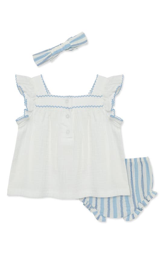 Shop Little Me Stripes & Sprigs Gauze Tank & Shorts Set In Blue