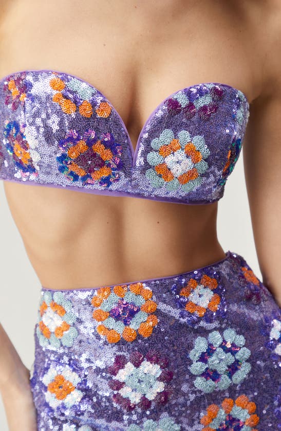 Shop Nasty Gal '70s Floral Sequin Strapless Bralette Top In Purple