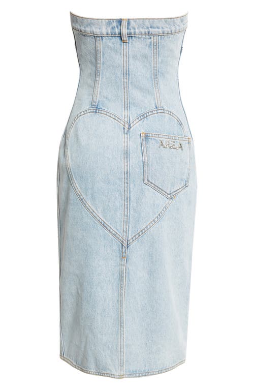 Shop Area Flower Corsage Strapless Denim Dress In Super Light Wash