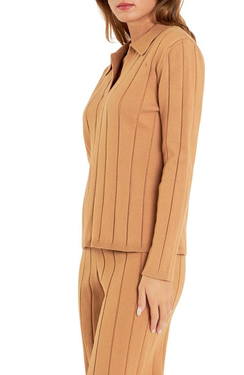 English Factory Long Sleeve Rib Knit Top In Camel