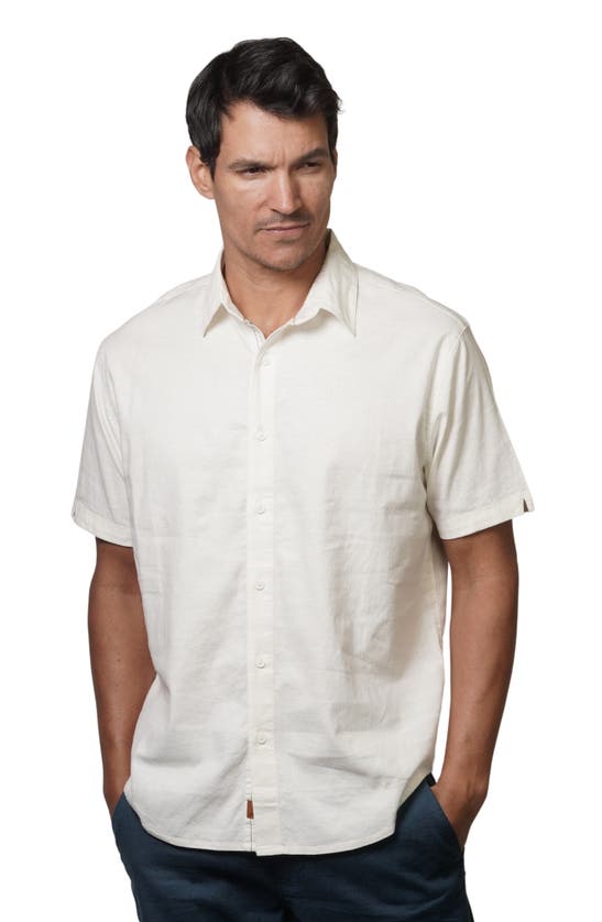 Shop Fundamental Coast Bondi Short Sleeve Linen Blend Button-up Shirt In Summer White