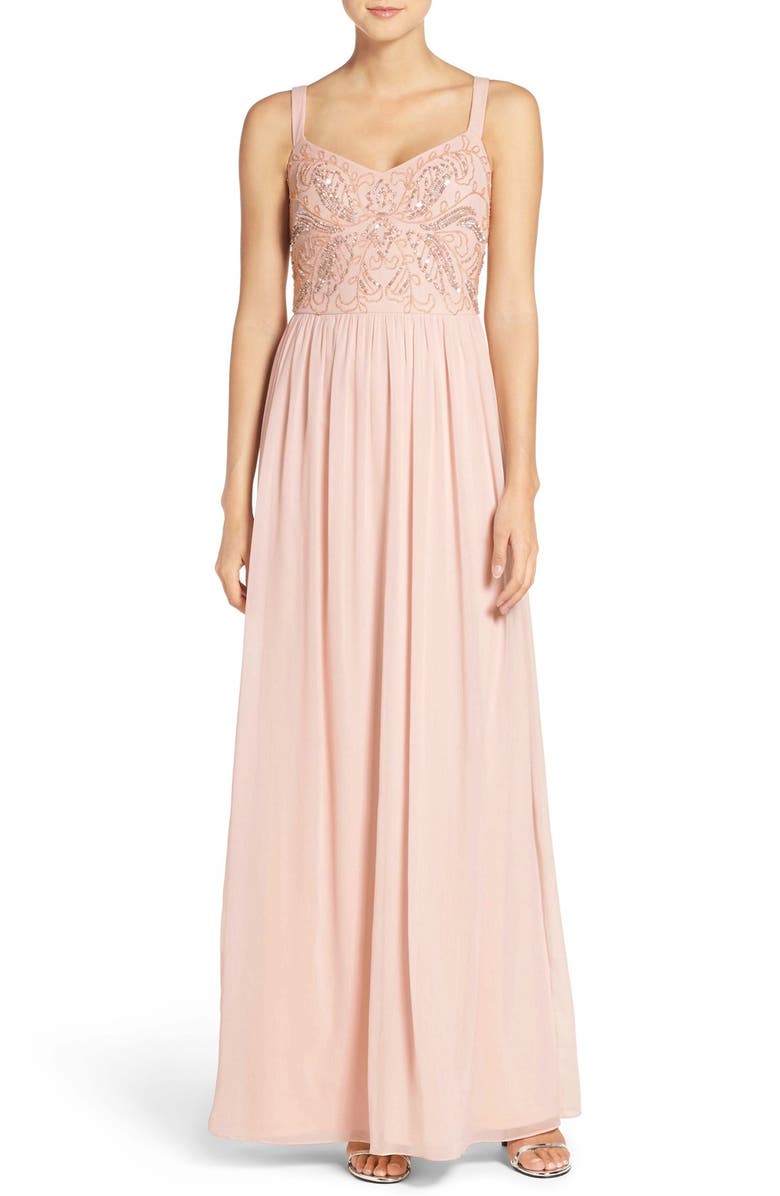 Adrianna Papell Embellished Bodice Chiffon Gown | Nordstrom