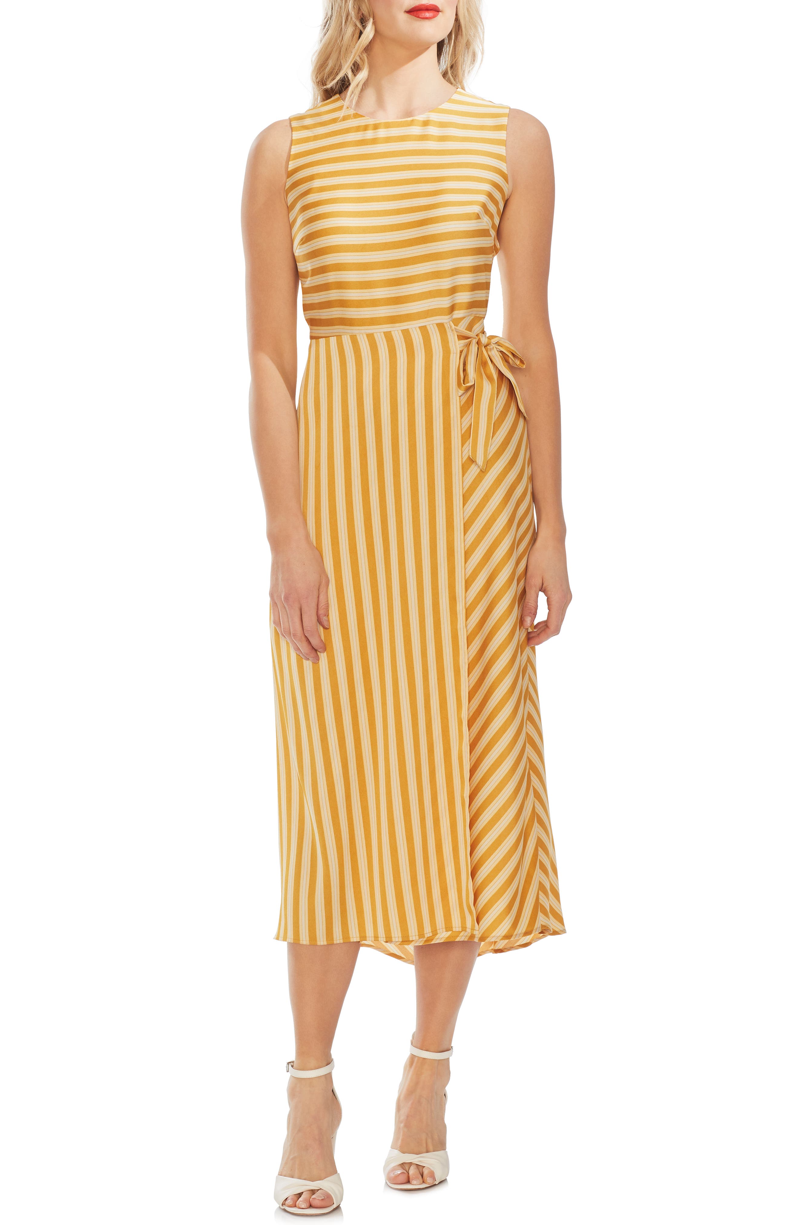Vince Camuto Bay Stripe Side Tie Midi Dress, Yellow