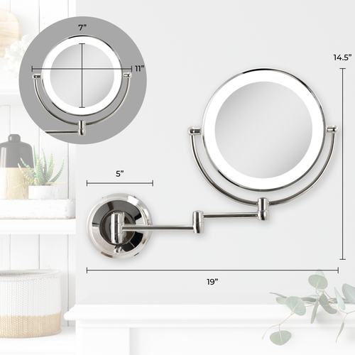 Zadro Lighted Wall Mounted Makeup Mirror With 5x/1x Magnification & Extendable Arm In Chrome