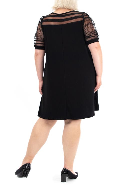 Nina Leonard Mesh Inset Trapeze Dress In Black