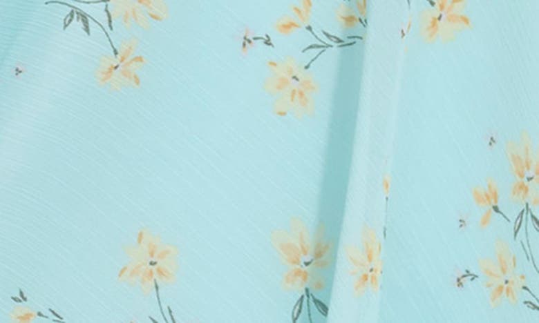 Shop Calvin Klein Floral Short Sleeve Tiered Chiffon Dress In Pale Aqua Multi
