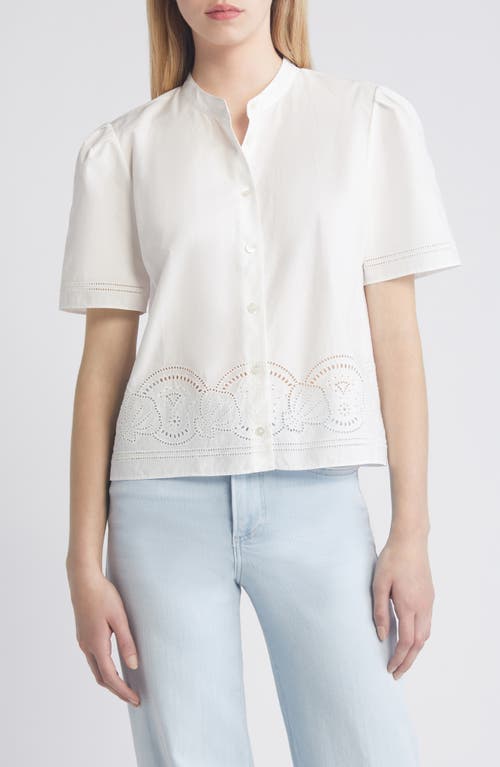 FRAME Shell Embroidered Poplin Button-Up Shirt White at Nordstrom,
