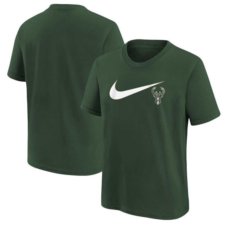 Shop Nike Youth  Hunter Green Milwaukee Bucks Swoosh T-shirt