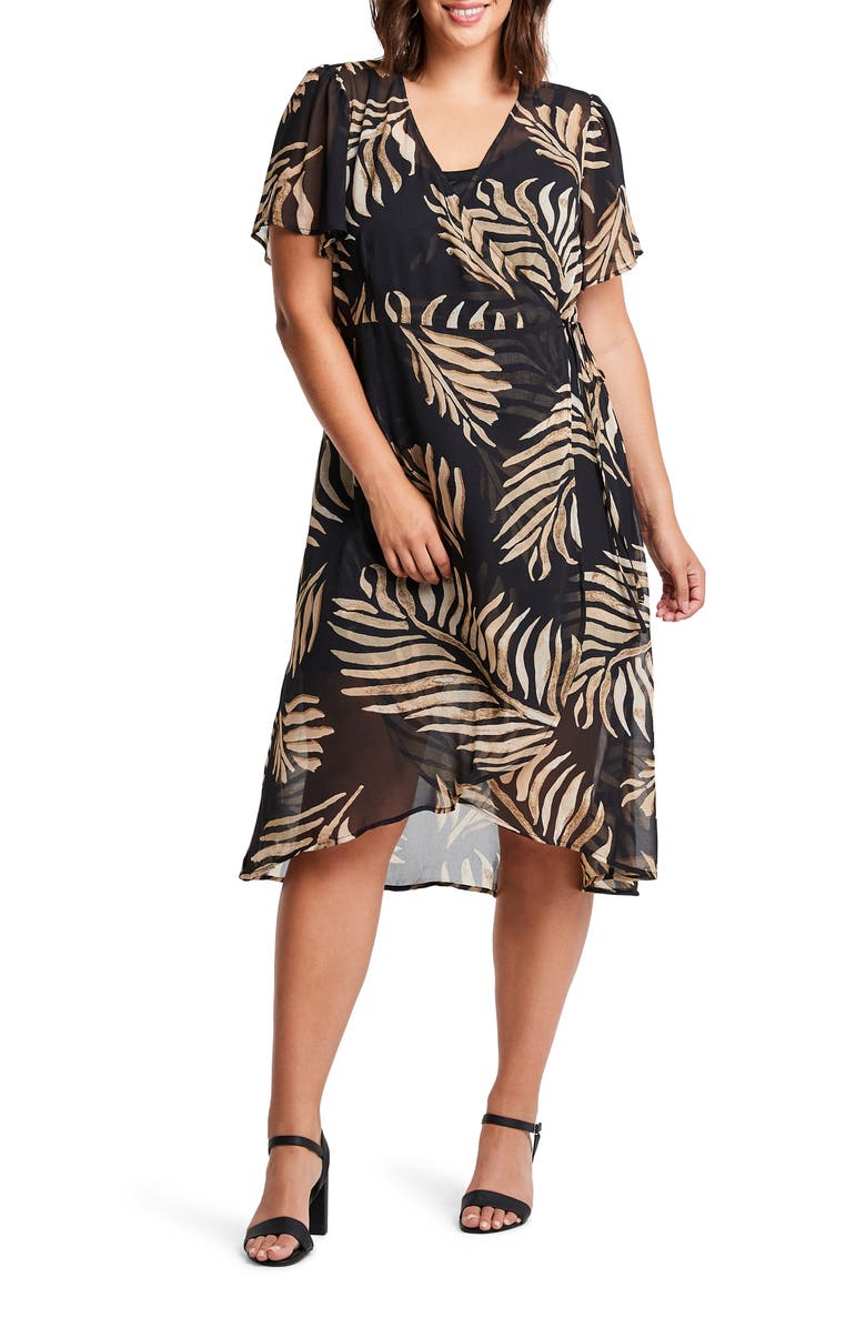 ESTELLE Wild Fern Midi Wrap Dress, Main, color, PRINT