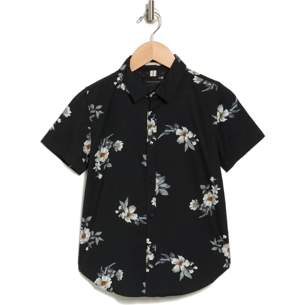 Denim And Flower Kids' Floral Short Sleeve Poplin Button-up Shirt In Black