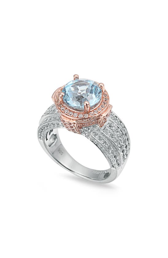 Suzy Levian Two-tone Semiprecious Stone & White Topaz Halo Ring In Blue