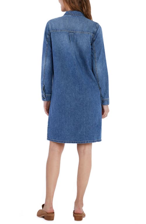 Shop Wash Lab Denim Long Sleeve Denim Shift Dress In Loved Blue