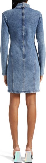 Crystal Fringe Long Sleeve Denim Minidress