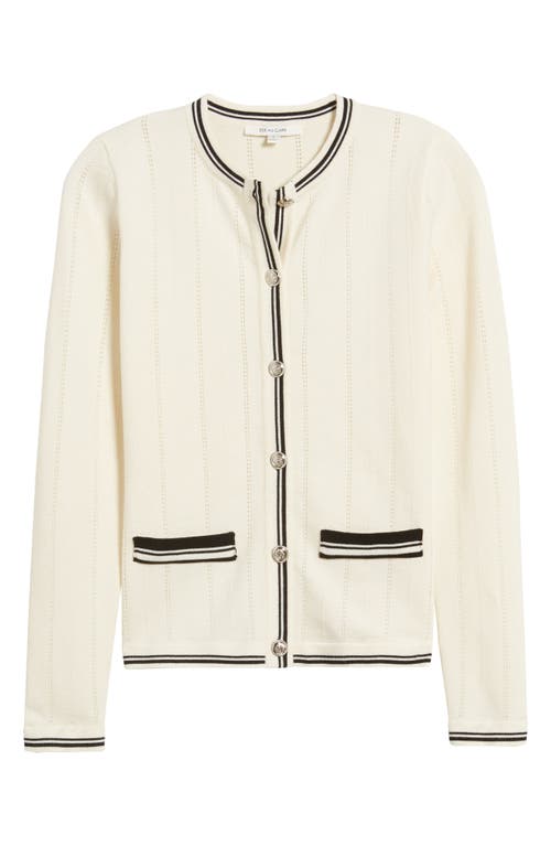 Shop Zoe And Claire Pointelle Contrast Trim Cardigan In Cream