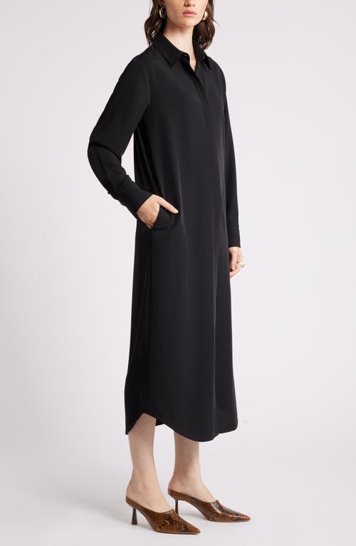 Shop Nordstrom Long Sleeve Satin Midi Shirtdress In Black