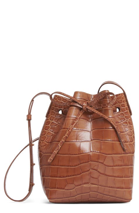 Mini Croc Embossed Leather Bucket Bag