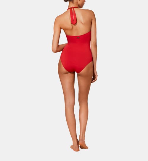 Shop Vilebrequin Plumetis Embroidered One-piece Swimsuit In Moulin Rouge