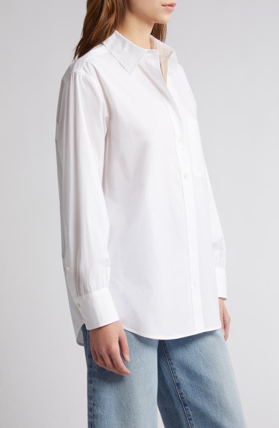 Shop Frame The Borrowed Pocket Organic Cotton Button-up Shirt In White