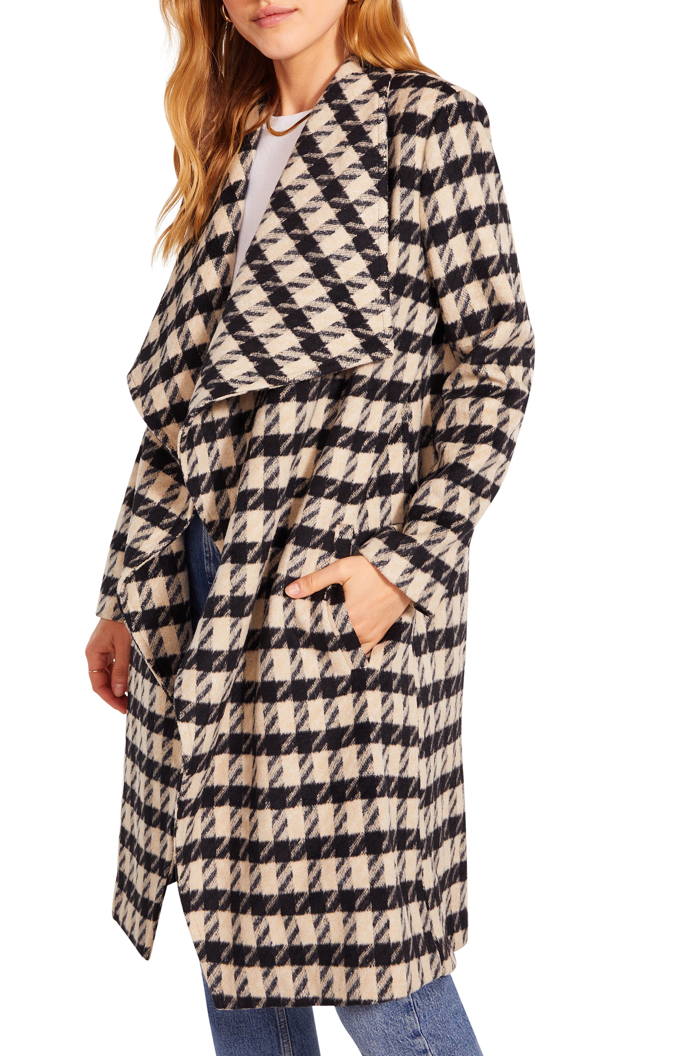 bb dakota houndstooth drape coat